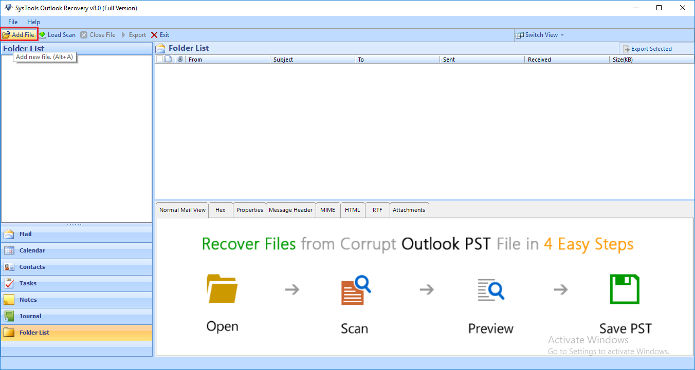 step-1 Outlook PST file not opening