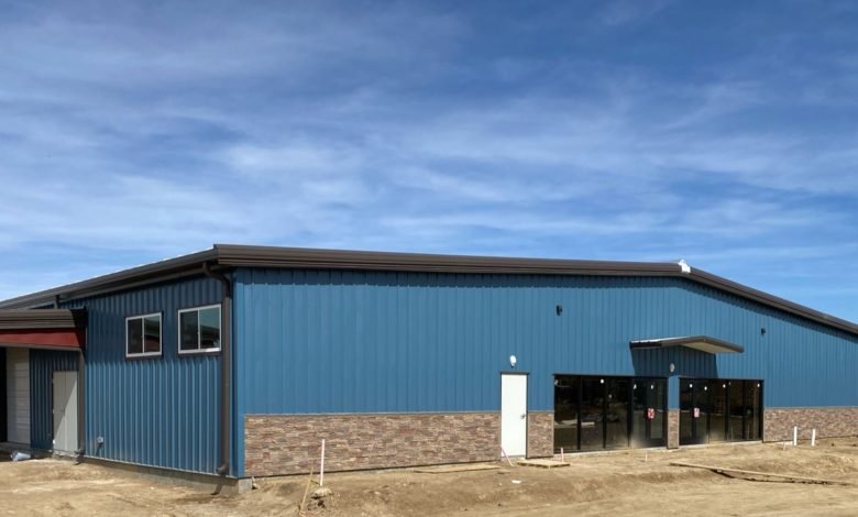 Desert Sunrise Faux Stone on a Steel Doggy Daycare Building