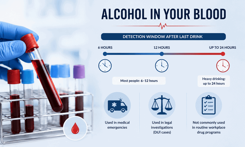 Blood alcohol detection window showing how long alcohol remains detectable in the bloodstream