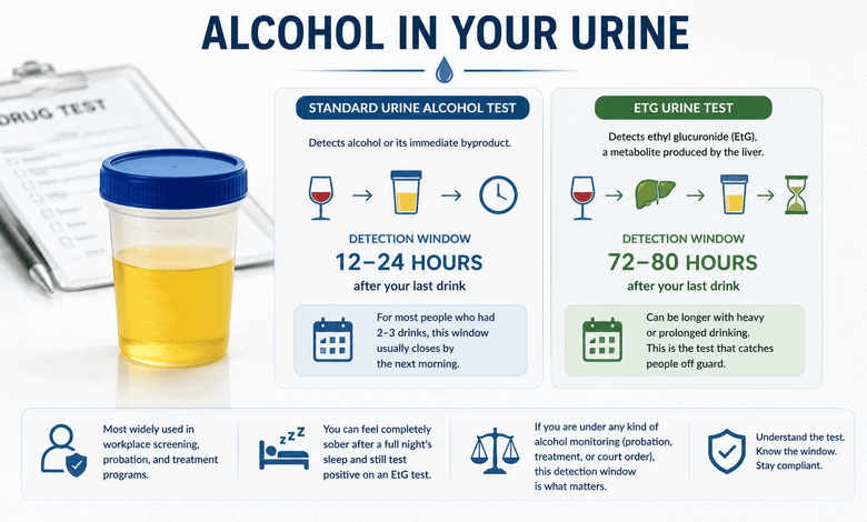 Urine alcohol detection window comparing standard urine and EtG alcohol tests