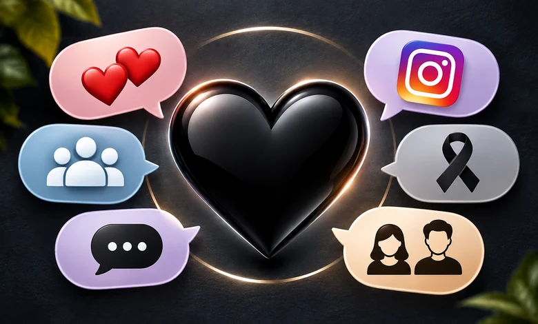 Black heart emoji representing love, friendship, texting, social media, and emotional expression.