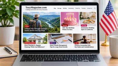 TozyMagazine.com USA online magazine displayed on a laptop screen.