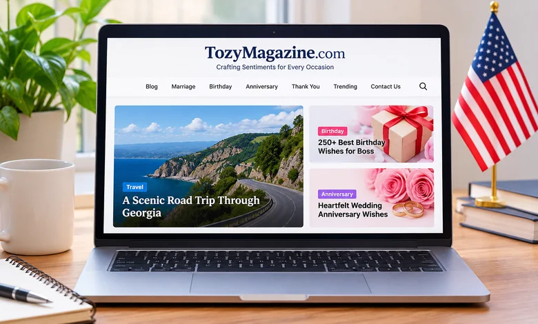 TozyMagazine.com homepage showing its navigation and article listings.